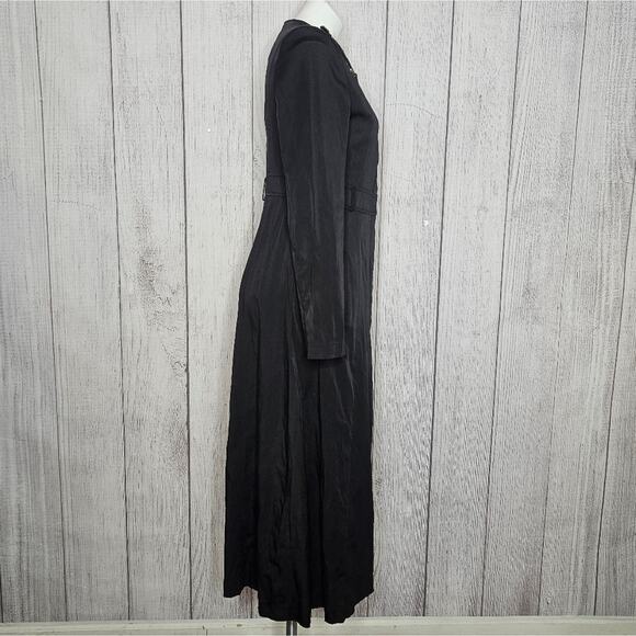 Vieste Jacket Dress, Black Maxi Length Coat with Shoulder Bow Accents, sz 42 - Picture 4 of 9